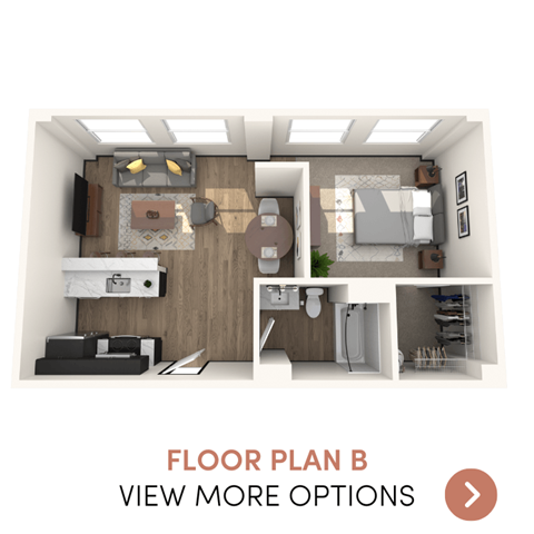 Floor plan for 1 bed, 1 bath, 582 sqft